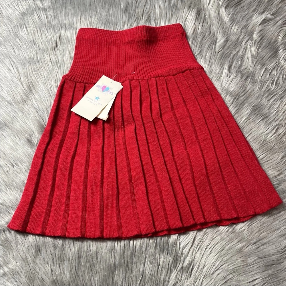 Vintage 80s Heart Works Sears Red Knit Pleated Skirt Girls